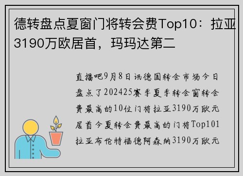 德转盘点夏窗门将转会费Top10：拉亚3190万欧居首，玛玛达第二