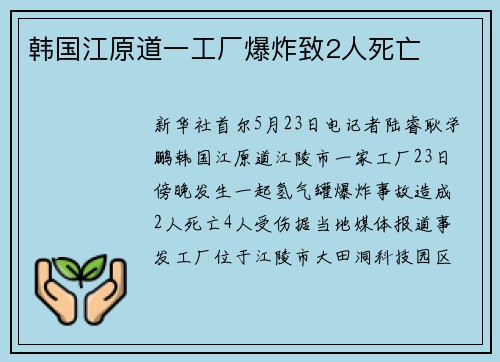 韩国江原道一工厂爆炸致2人死亡