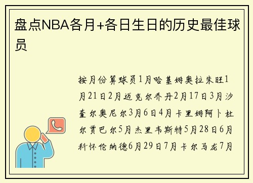 盘点NBA各月+各日生日的历史最佳球员
